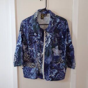 Sportelle Jacket, Blue Floral, Zip Front, Size L